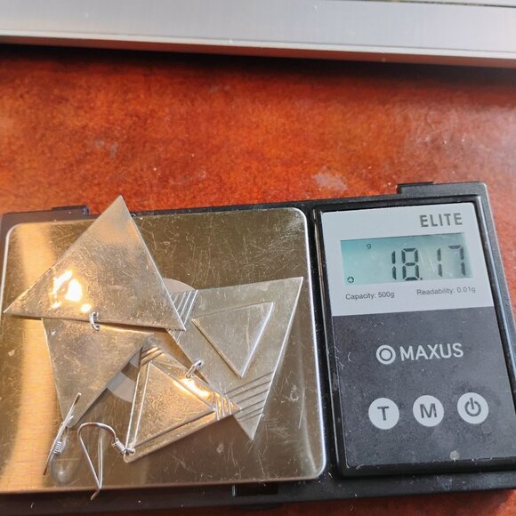 Modernist Geometric Sterling Silver Connected Dangle Triangle Earrings 3D 18.1g - Picture 7 of 7